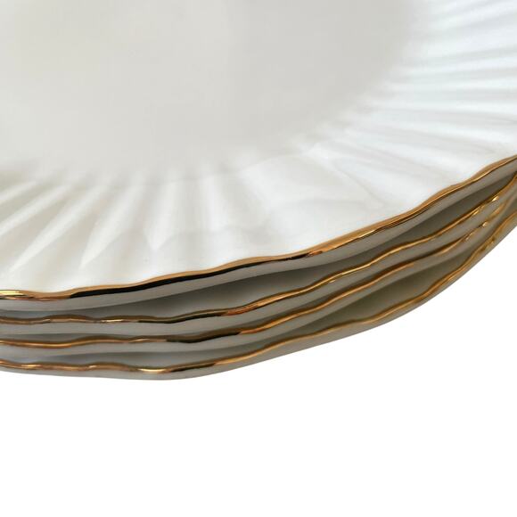 Eaton Fine Dining Porcelain Dinner Plates 11in Set of 4 Aubrey White Gold Trim - Picture 9 of 10